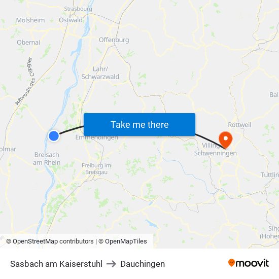 Sasbach am Kaiserstuhl to Dauchingen map