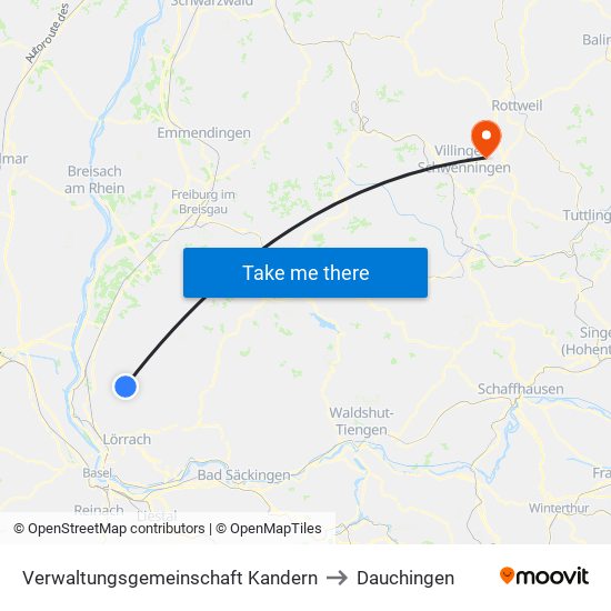 Verwaltungsgemeinschaft Kandern to Dauchingen map