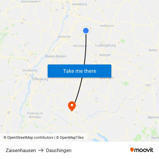 Zaisenhausen to Dauchingen map