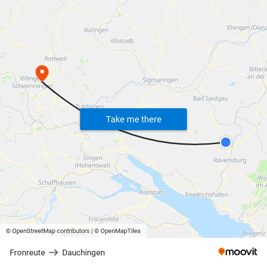 Fronreute to Dauchingen map