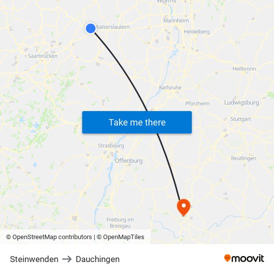 Steinwenden to Dauchingen map