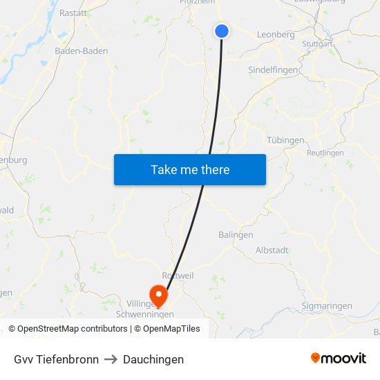 Gvv Tiefenbronn to Dauchingen map