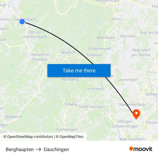 Berghaupten to Dauchingen map