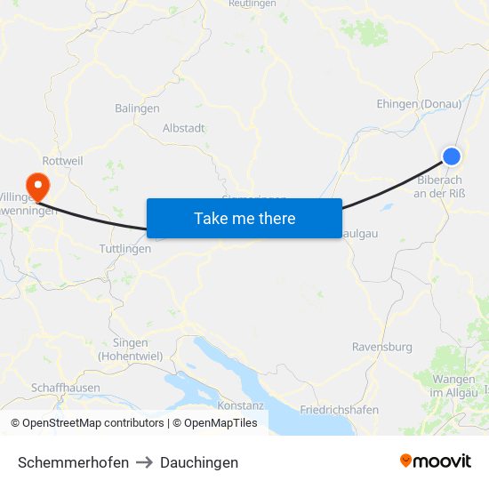 Schemmerhofen to Dauchingen map