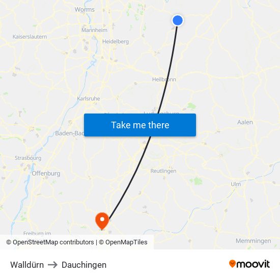 Walldürn to Dauchingen map