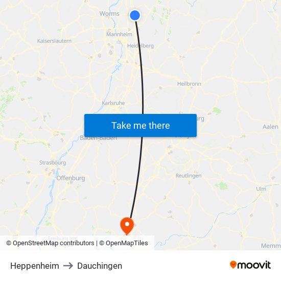 Heppenheim to Dauchingen map