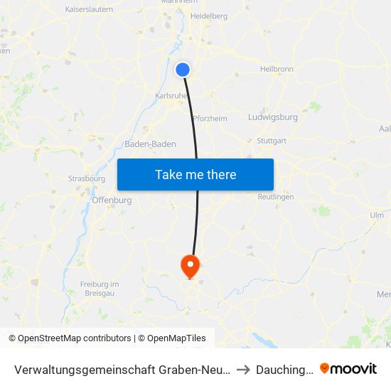 Verwaltungsgemeinschaft Graben-Neudorf to Dauchingen map