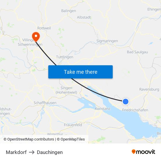 Markdorf to Dauchingen map