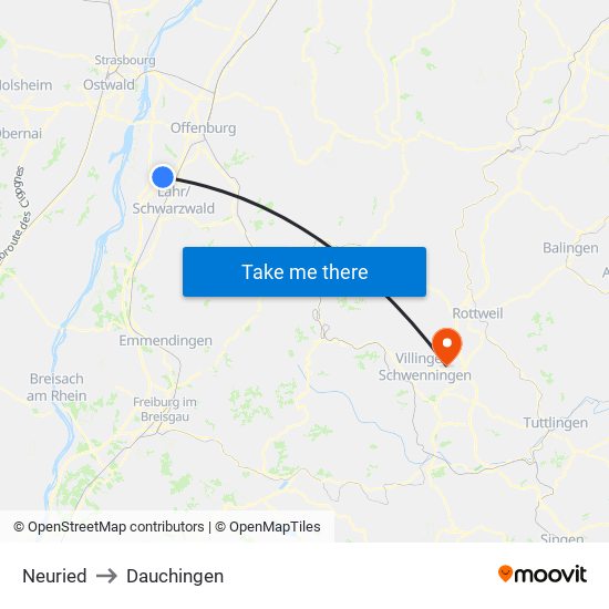 Neuried to Dauchingen map