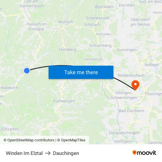 Winden Im Elztal to Dauchingen map