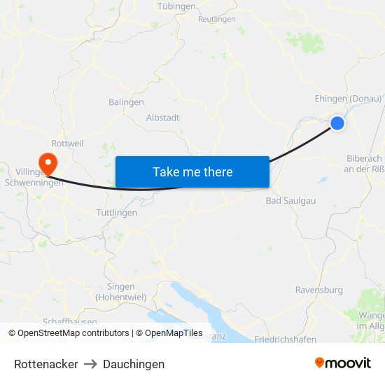 Rottenacker to Dauchingen map