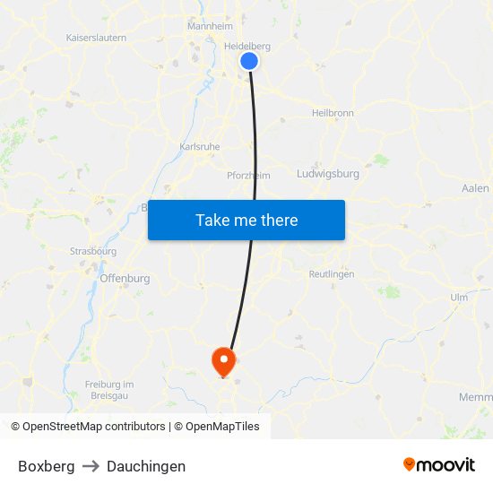 Boxberg to Dauchingen map