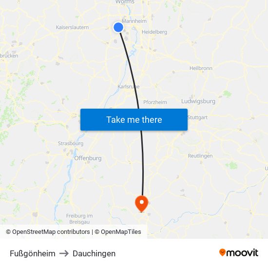 Fußgönheim to Dauchingen map