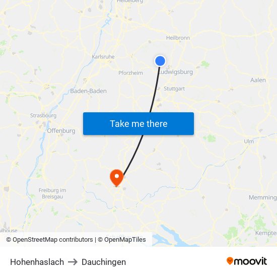 Hohenhaslach to Dauchingen map