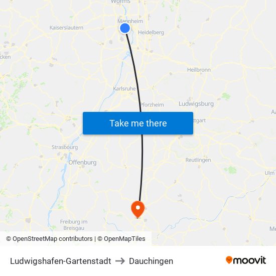 Ludwigshafen-Gartenstadt to Dauchingen map