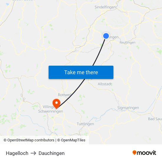 Hagelloch to Dauchingen map