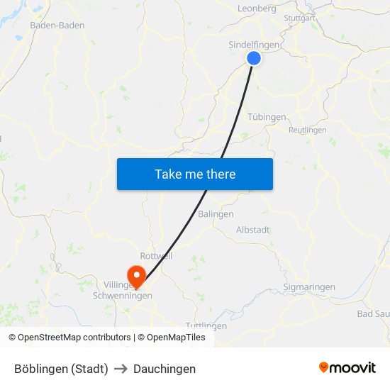 Böblingen (Stadt) to Dauchingen map