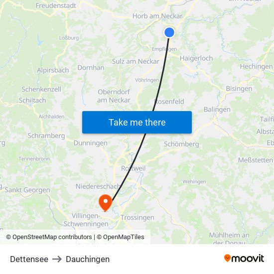 Dettensee to Dauchingen map