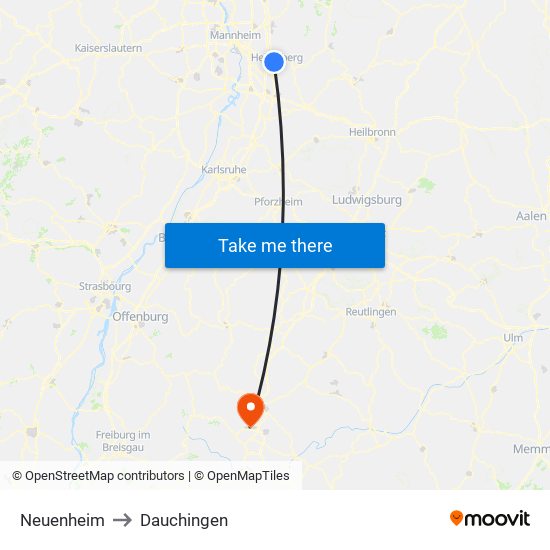 Neuenheim to Dauchingen map