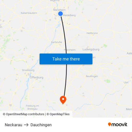 Neckarau to Dauchingen map