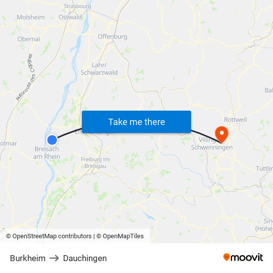 Burkheim to Dauchingen map