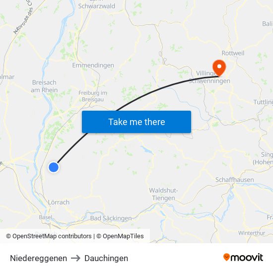 Niedereggenen to Dauchingen map