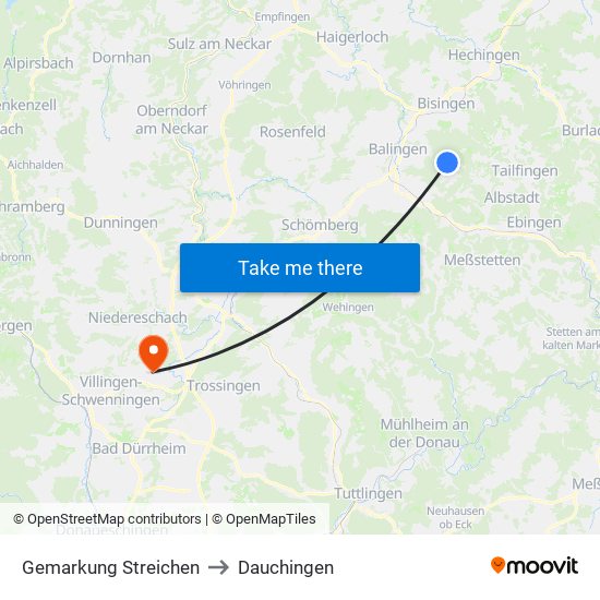 Gemarkung Streichen to Dauchingen map