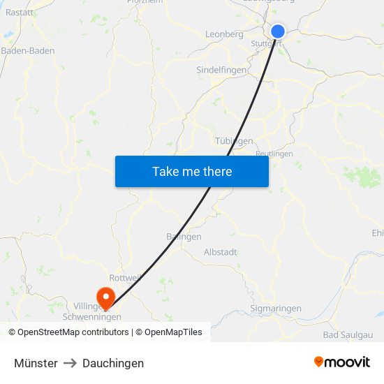 Münster to Dauchingen map