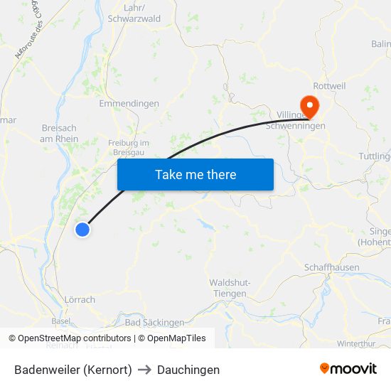 Badenweiler (Kernort) to Dauchingen map