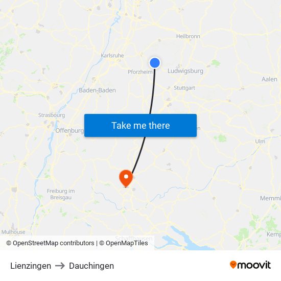 Lienzingen to Dauchingen map