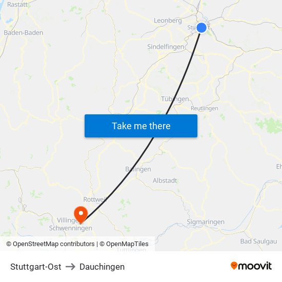 Stuttgart-Ost to Dauchingen map