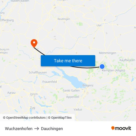 Wuchzenhofen to Dauchingen map