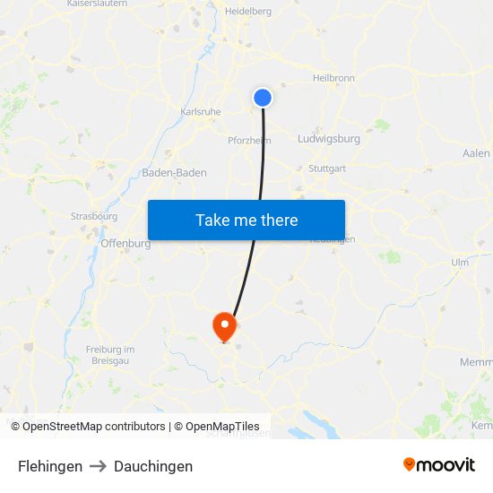 Flehingen to Dauchingen map