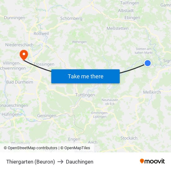 Thiergarten (Beuron) to Dauchingen map