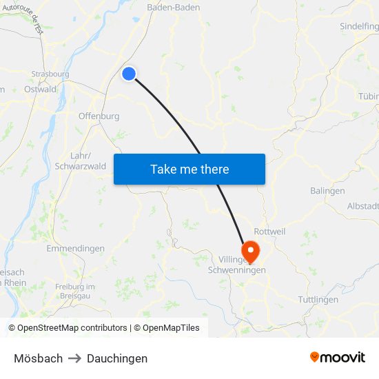 Mösbach to Dauchingen map