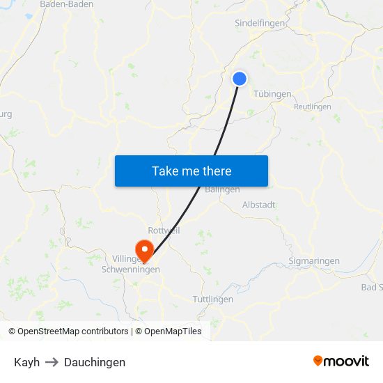 Kayh to Dauchingen map