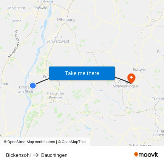 Bickensohl to Dauchingen map