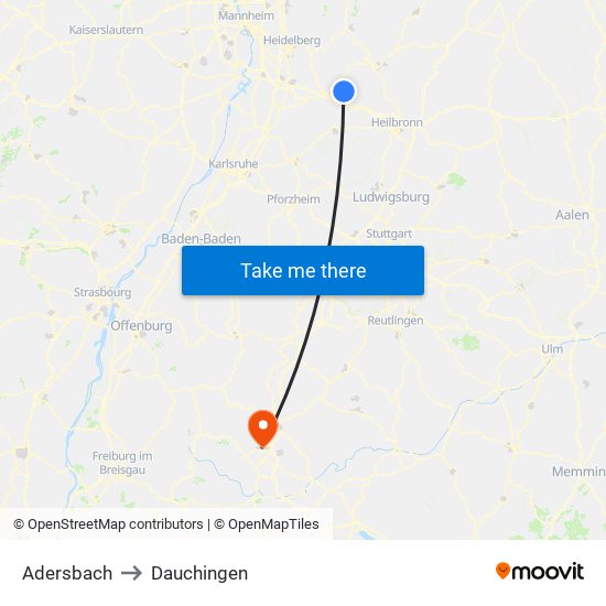 Adersbach to Dauchingen map