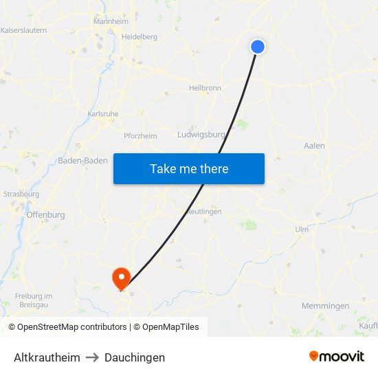 Altkrautheim to Dauchingen map