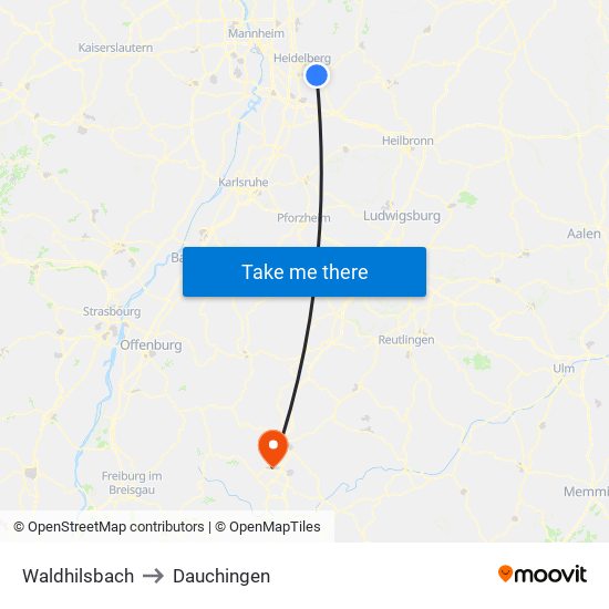 Waldhilsbach to Dauchingen map