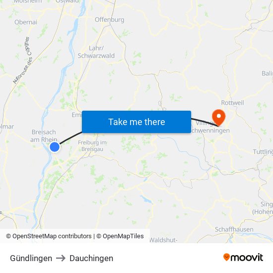 Gündlingen to Dauchingen map