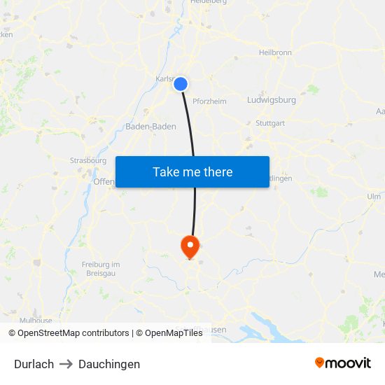 Durlach to Dauchingen map