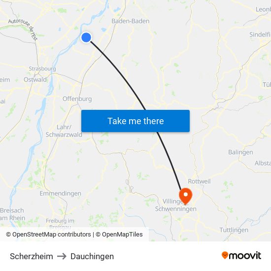 Scherzheim to Dauchingen map