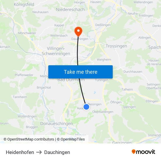 Heidenhofen to Dauchingen map