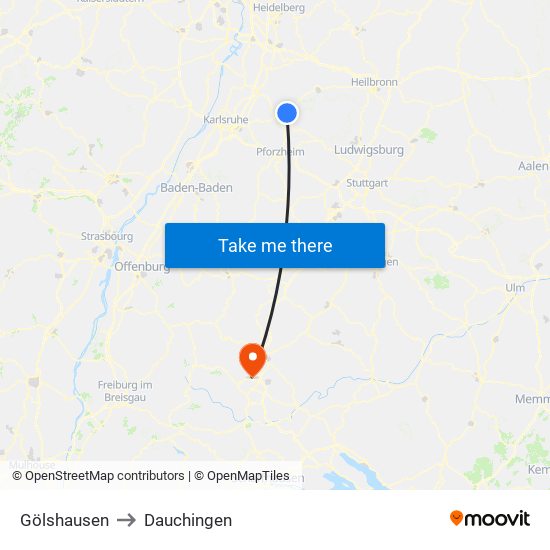 Gölshausen to Dauchingen map