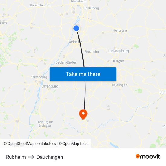 Rußheim to Dauchingen map