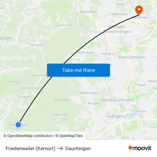 Friedenweiler (Kernort) to Dauchingen map