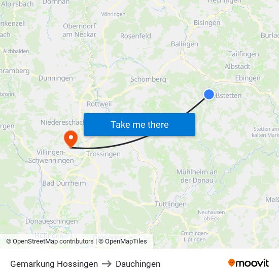 Gemarkung Hossingen to Dauchingen map