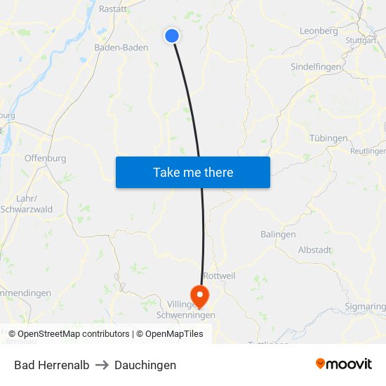 Bad Herrenalb to Dauchingen map