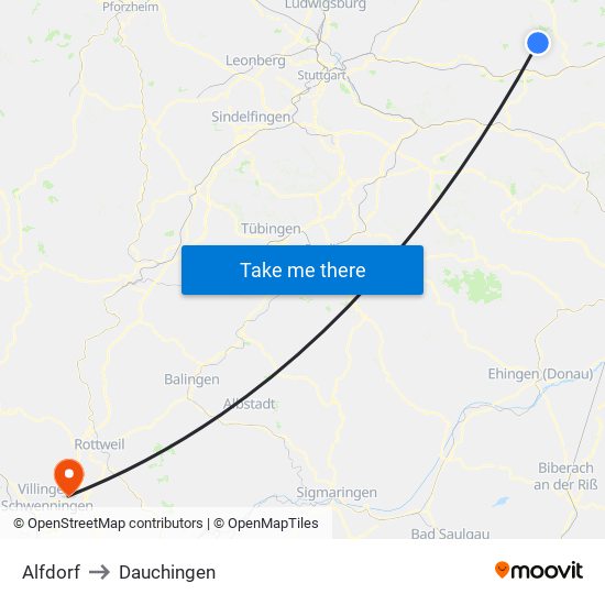 Alfdorf to Dauchingen map